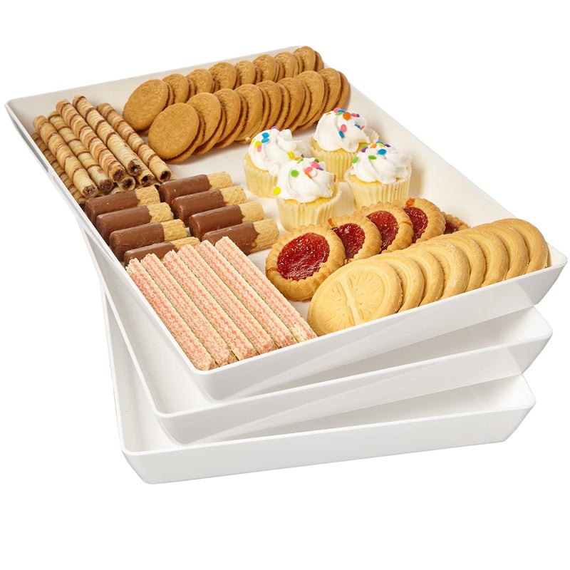 US Acrylic Avant White Plastic Serving Trays (Set of 3) 15â€ x 10â€ | Large Reusable Rectangular Party Platters | Serve Appetizers, Fruit, Veggies, & Desserts | BPA-Free & Made in USA - Image 1